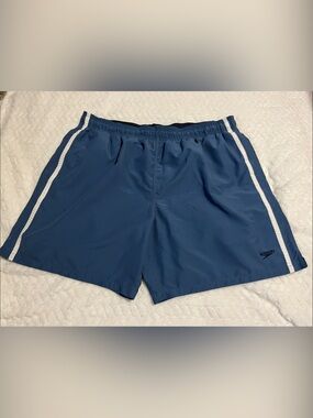 Speedo Blue Swim Trunks with White Side Stripes